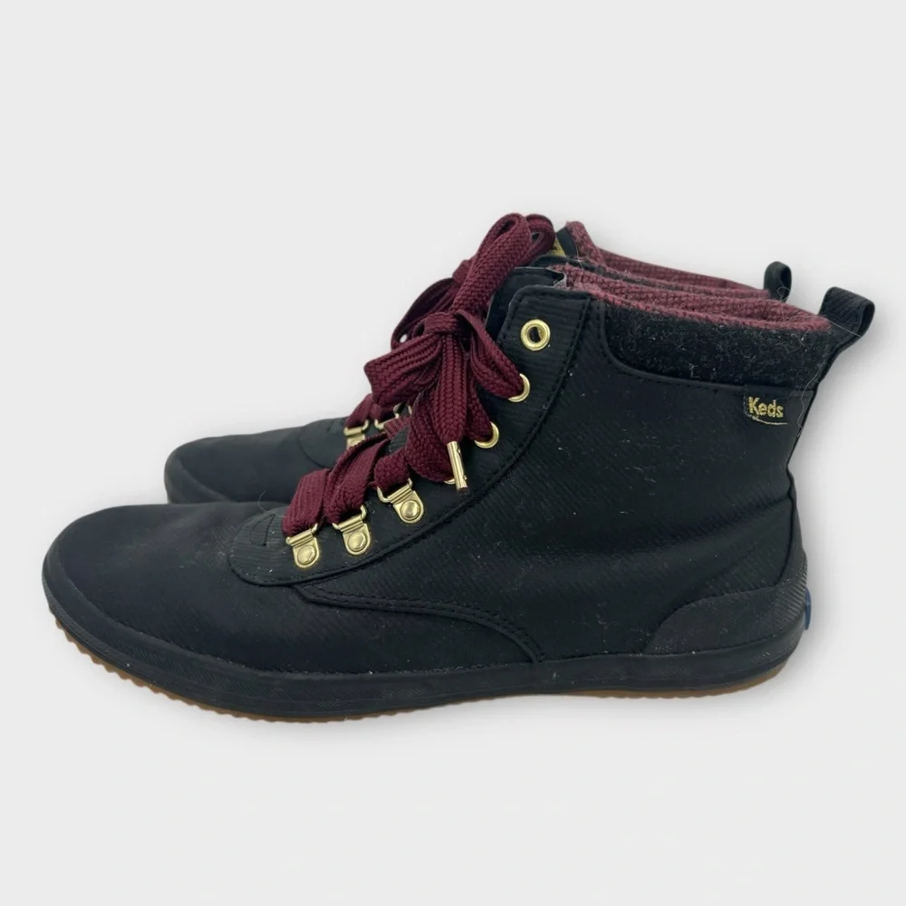 Keds Black High-Tops Burgundy‎ Laces Scout III Water Repellent Canvas Size 10